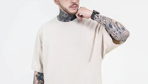 T-shirts pour hommes de haute qualité, 100% coton, poids lourd 230g, col rond, style vintage, surdimensionnés, avec logo personnalisé sur le devant, fabriqués en usine OEM. - Product Image 3