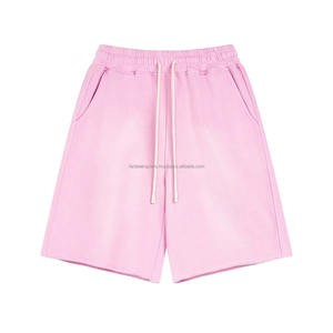 Shorts en coton délavé style streetwear vintage pour homme, avec appliques brodées et cordon de serrage, effet délavé à l'acide - Product Image 3