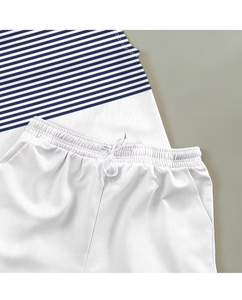 Men's Striped Sleeveless Tank Top Set White Blue Knitted Breathable Casual Summer Wear Crew Neck Short Sleeveless Top Shorts - Product Image 4