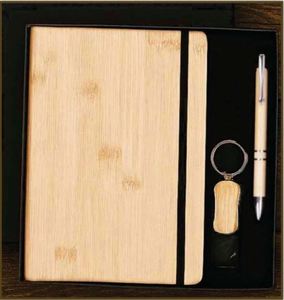 Ensemble cadeau de stylo, carnet et porte-clés en bois de bambou, kit promotionnel pour le bureau, en boîte - Product Image 1