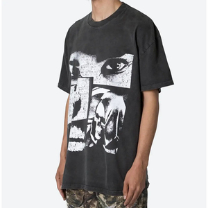 Camiseta Gráfica Vintage para Hombre, Lavada, con Estampado de Rostro Abstracto, Estilo Urbano, Holgada, Informal, de Algodón, a la Moda - Product Image 2
