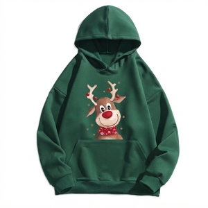 Sudadera con Capucha Unisex Verde con Estampado de Reno de Dibujos Animados, Bolsillo Frontal, Ropa Casual de Invierno, Precio al por Mayor - Product Image 1
