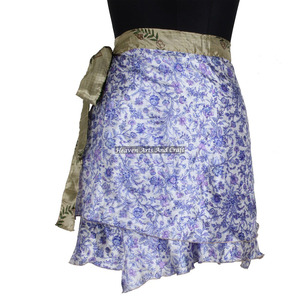 Minifalda Étnica Reversible de Dos Capas, Estilo Sari Indio Vintage, de Seda, para Mujer, Falda Corta Envolvente de Seda Vintage - Product Image 1