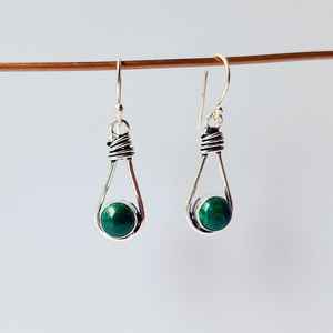 ต่างหูมาลาไคต์เงินแท้ชุบพลอยสีเขียวธรรมชาติทำด้วยมือเครื่องประดับแบบฝังขอบสำหรับผู้หญิงงานฉลองครบรอบ - Product Image 6