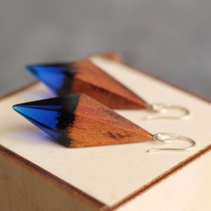 Modernos Pendientes de Madera Rellenos de Resina, Joyería Boho de Lujo Hecha a Mano, Pendientes Colgantes de Moda para Mujeres Amantes de la Moda - Product Image 5