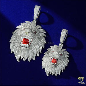 Pendentif Visage de Lion Sertie de Pierres en Argent Sterling 925 Plaqué Rhodium avec Pierres Moissanite VVS, Bijou Cadeau Hip Hop - Product Image 6