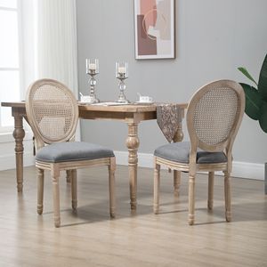 Set di 2 Sedie Laterali in Stile Francese Rivestite in Lino con Schienale in Rattan per Sala da Pranzo - Product Image 6