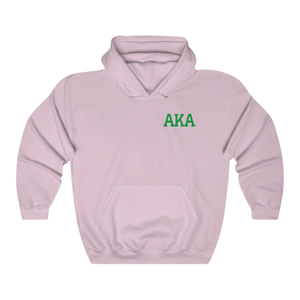 Sudadera con Capucha AKA Crest de Renombre Mundial, Bordado Rosa Claro y Verde, Sudadera con Capucha Personalizada, Ropa Griega - Product Image 1