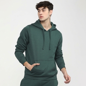 Hot <b>sale</b> 2026 Men's Dark Green Hooded Sweatshirt Regular Fit Cotton Fleece Casual Pullover with Front Pocket Autumn Wear - Product Image 1