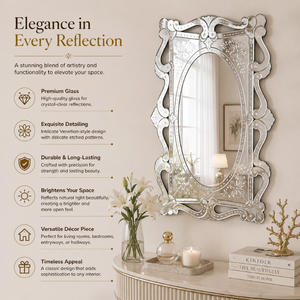 Antique Style Venetian Mirror with Artistic Cutwork Frame and Oval Inner <b>Glass</b> Premium Decorative Mirror for Luxury Interiors - Product Image 6