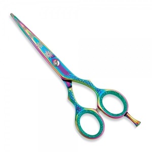 Ciseaux de coiffure professionnels Rainbow en acier inoxydable à pointe fine pour droitiers, manche moyen - Product Image 1