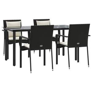 Juego de comedor de jardín de 5 piezas de ratán sintético negro y blanco crema, muebles de patio - Product Image 3