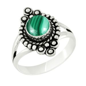 Bague pour filles en argent sterling 925 avec pierre précieuse malachite luxueuse, faite à la main, pour mariage et fête, sertie en clos, tendance - Product Image 1