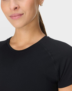 Best Quality Women's Seamless Black Crew <b>Neck</b> Short Sleeve Yoga <b>Top</b> Breathable Solid Color Regular Fit Polyester Shirt - Product Image 4
