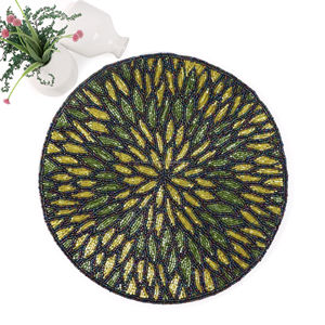 Handmade Leaf Glass Bead Placemat <b>Green</b> Gold Dining Table Mat for Wedding Party Home Decor - Product Image 4