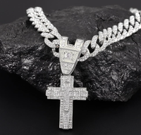 Collier pendentif croix glacée tendance hip-hop streetwear pour femme, plaqué or rose, moissanite VVS, argent 925, bijoux de fête