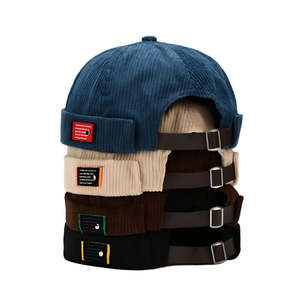 Customizable Corduroy Docker <b>Beanie</b> Cap Soft Cotton Blend Ribbed 6 Panel Brimless Rolled Cuff Unisex Custom Logo Patch - Product Image 5