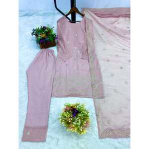 Conjunto de Fiesta de Diseño para Mujer en Color Rosa, Top y Pantalón de Chifón con Dupatta, Talla M - Product Image 4