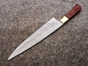 Cuchillo de Chef de Acero de Damasco Forjado a Mano de Grado Industrial de Alta Calidad con Hoja Recta y Punta Caída |   Mango de madera Pakka personalizado - Product Image 2