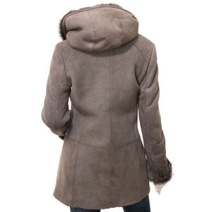 Custom Women's Shearling <b>Coat</b> <b>With</b> <b>Fur</b> Trim Hood And Cuffs Zipper Closure Winter Warm Jacket Suede <b>Leather</b> Full Sleeve OEM - Product Image 2