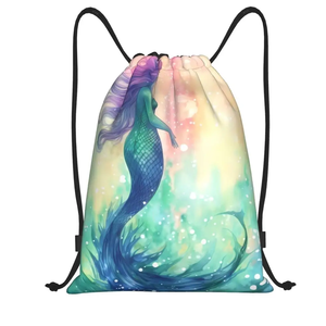 Mermaid Scale Polyester <b>Drawstring</b> <b>Backpack</b> With Sublimation Print Lightweight String Sports Bag For Fitness Travel And School - Product Image 1