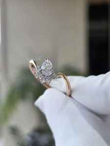 Pear Cut Lab Grown Diamond Ring IGI Certified 14K Rose Gold Floral Cluster Design Prong Setting Elegant Minimalist Style Women - Product Image 5