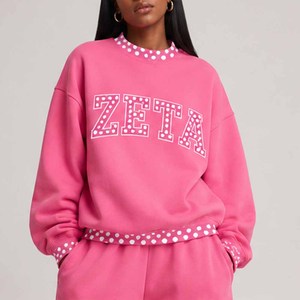 Zeta Custom College <b>Mock</b> <b>Neck</b> Crew <b>Neck</b> Sweatshirt Women Men Ladies Unisex Gingham Patch Polka Dot Chenille Letter - Product Image 1