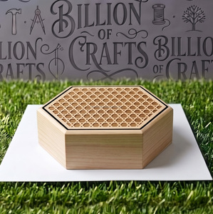 Hexagonal Wooden <b>Storage</b> <b>Box</b> With Lattice Lid Minimalist Design Carved Wood Craft 1 Layer For Organizing Small Items - Product Image 2