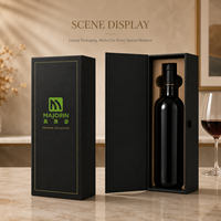 Boîte cadeau de luxe personnalisée pour vins et spiritueux avec logo, en carton rigide magnétique, texture dorée premium et doublure en mousse