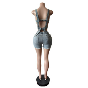 Women's 2 Piece Denim Shorts <b>Set</b> Criss-Cross Top Hollow Out <b>Sexy</b> Club Wear Spring Summer Casual Breathable Fashion Outfit - Product Image 5