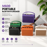 Enceinte sans fil M600 style cuir vintage, boombox rétro avec bouton rotatif et poignée, idéale pour le camping en extérieur, vente en gros, cadeau
