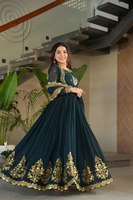 Tennecy Nuevo Conjunto de Vestido de Fiesta de Boda y Diwali de Diseñador con Dupatta, Completamente Cosido, de Georgette Sintética con Bordado de Hilo Zari y Lentejuelas