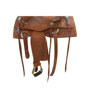 Selle de course pour chevaux Western en cuir marron, avec panier floral en plastique, motif floral, façonnée à la main, conchos carrés, siège rigide, sangles Latigo, 10 pouces - Product Image 3