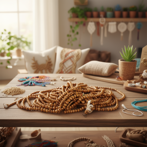 Perles d'espacement rondes en bois naturel de qualité supérieure pour projets de bricolage, macramé et bijoux - Product Image 3