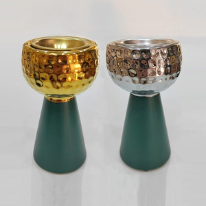 Luxury Hammered Metal <b>Incense</b> Burner Set, Gold & Silver With Matte Green Base Arabic <b>Cone</b> Holder For Home Decor & Aromatherapy - Product Image 1