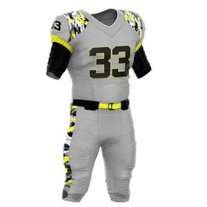 Conjunto de Uniforme de Fútbol Americano Personalizado, Color Sólido, Pantalones Cortos Grises, Negros y Amarillos, Impresión Digital, Número 33, Ajustado, Transpirable, Unisex - Product Image 2