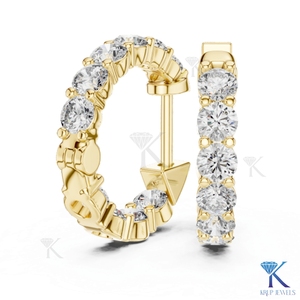 Boucles d'oreilles créoles à une rangée de diamants CVD HPHT cultivés en laboratoire sur mesure, à griffes en U, avec fermoir à pression, en or massif 14K/18K, bijoux pour femme pour mariage et soirée - Product Image 1