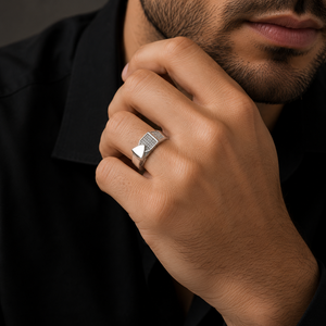 925 Sterling <b>Silver</b> Diamond <b>Mens</b> <b>Ring</b> Matte Finish Geometric Square Design Wedding Party Daily Wear Gift Jewelry Band - Product Image 1