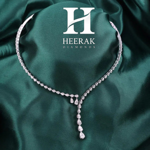 Luxury Asymmetric Pear Cut Lab Grown Diamond <b>Necklace</b> 18K White Gold VVS Clarity <b>D</b> Color Pear Shape Diamond Lariat Drop <b>Necklace</b> - Product Image 2