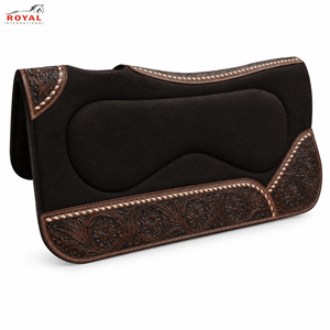 Tapis de selle Western avec rembourrage confortable et garniture florale en cuir repoussé pour l'équitation, le ranch, le cowboy et l'équipement équestre - Product Image 1