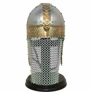 Handmade Viking Brass Helmet with Chainmail Accents Medieval Norse Warrior for Historical Reenactment Halloween and Ester Party - Product Image 3