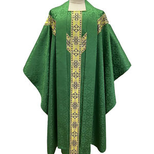 ผ้าแจ็คการ์ดสีเขียวสไตล์กึ่งโกธิคขายส่ง พร้อมแถบสีทอง ชุดคลุมศีลมหาสนิทปี 2026 ผลิตตามสั่ง คุณภาพเยี่ยม ปักลายอย่างดี - Product Image 3