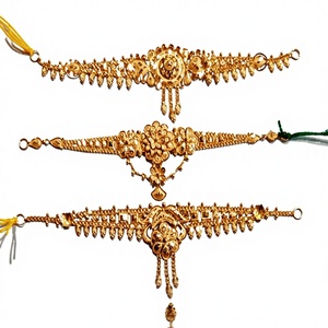Collier ras du cou et bracelet de bras en or massif 22 carats, bijoux fins ethniques indiens pour mariée - Product Image 1