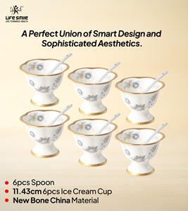 ชุดถ้วยไอศกรีมหรูหราทันสมัยทำจากโบนไชน่า พร้อมช้อน 6 ชิ้น สำหรับงานปาร์ตี้ ปลอดสาร BPA และเป็นมิตรกับสิ่งแวดล้อม - Product Image 2