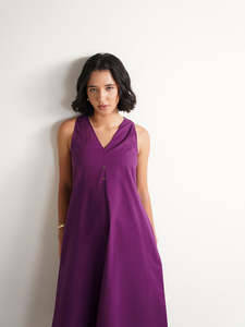 Strapless Color Block Midi <b>Dress</b> With Straight Silhouette And Contrast Hem In <b>Purple</b> And Navy For Daily Wear Beautiful <b>Dress</b> - Product Image 4