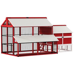 Gallinero Grande Tipo H de 187.3 cm, Caseta de Madera para Gallinas con Techo Resistente a la Intemperie, Nido y Jaula Exterior para Aves de Corral y Conejos - Product Image 1