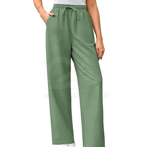 Women Mid Waist Wide Leg <b>Summer</b> <b>Trousers</b> <b>Lightweight</b> Breathable Casual Pants <b>Ladies</b> Loose Fit Linen Blend <b>Summer</b> Pants - Product Image 1