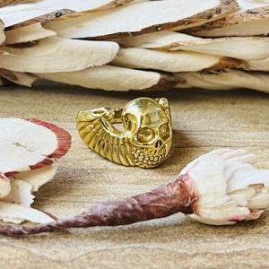 Latest High Demand Skull <b>Ring</b> Gothic Brass <b>Rings</b> <b>For</b> <b>Men</b> 18k Gold Plated Winged Skeleton Punk Biker Jewelry Wholesale/OEM/ODM - Product Image 4