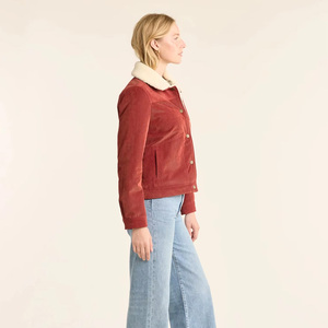 Women's Red <b>Suede</b> Trucker <b>Jacket</b> With Faux Fur Lining Reversible Zipper Closure Turn Down Collar Autumn Wear - Product Image 3