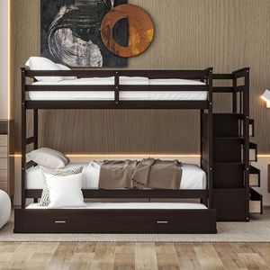 Letto a Castello Espresso Twin Over Twin con Letto Estraibile e Scala per Bambini-LT000068AAP - Product Image 2